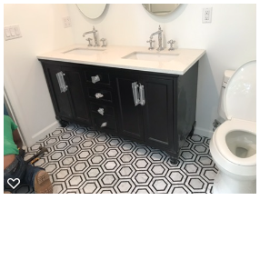 Bathroom vanity with hexagon tile floor