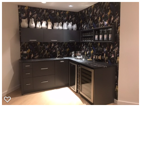 Dark bar cabinet with open shelving
